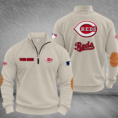 [FLASH SALE] NEW CUSTOMIZED MLB05 CRS CINCINNATI REDS MULTICOLOR STRIPED QUATER ZIP SWEATSHIRT