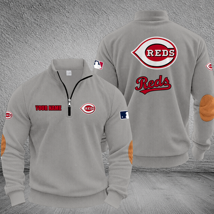 [FLASH SALE] NEW CUSTOMIZED MLB05 CRS CINCINNATI REDS MULTICOLOR STRIPED QUATER ZIP SWEATSHIRT