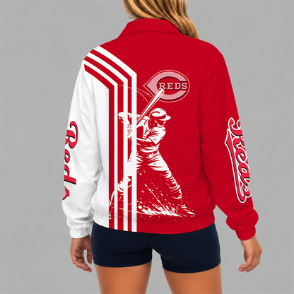 LIMITED EDITION - NEW CUSTOMIZED MLB05 CRS CINCINNATI REDS V-NECK ZIPPER SWEATSHIRT JACKET