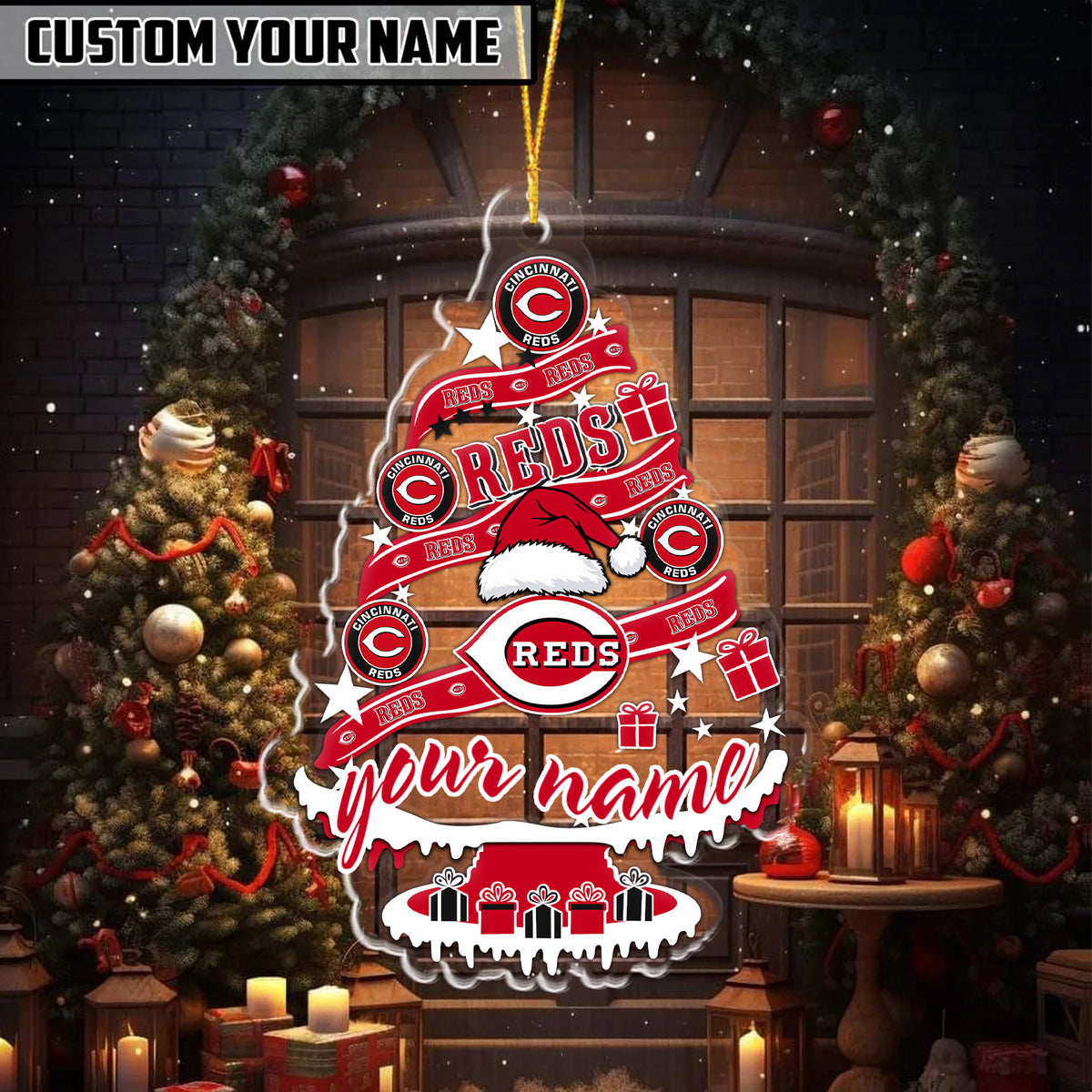 [FLASH SALE] NEW CUSTOMIZED MLB05 CRS CINCINNATI REDS CHRISTMAS ACRYLIC ORNAMENT