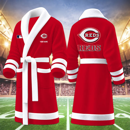 [FLASH SALE] NEW CUSTOMIZED MLB05 CRS CINCINNATI REDS MULTICOLOR FLEECE BATHROBE