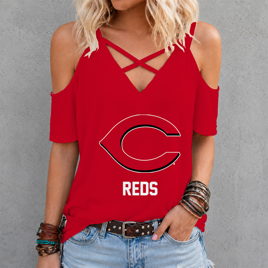 [FLASH SALE] NEW CUSTOMIZED MLB05 CRS CINCINNATI REDS CRISS CROSS V-NECK TOP