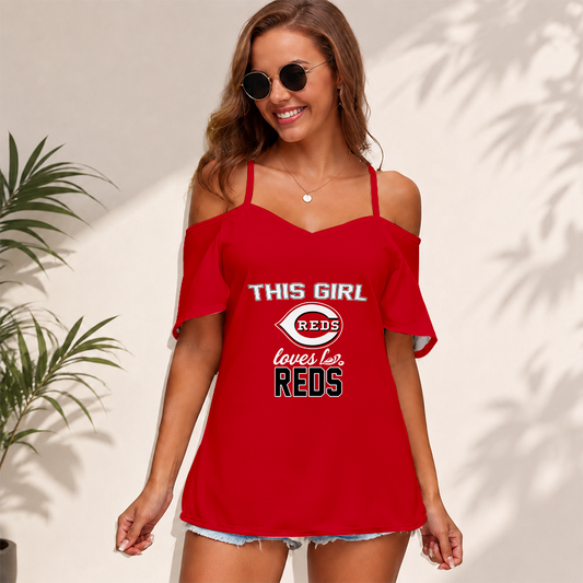 [FLASH SALE] NEW CUSTOMIZED MLB05 CRS CINCINNATI REDS WOMEN'S STRAPPY OFF-SHOULDER TOP