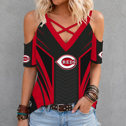 [FLASH SALE] NEW CUSTOMIZED MLB05 CRS CINCINNATI REDS CRISS CROSS V-NECK TOP