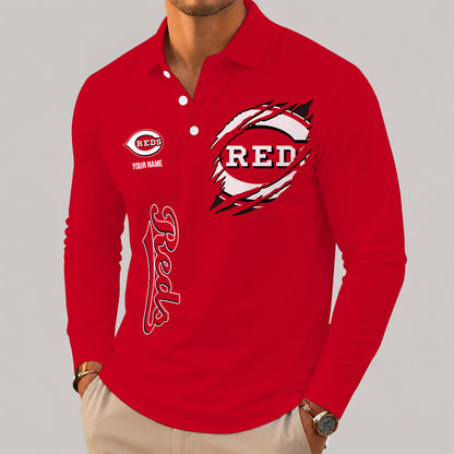 [FLASH SALE] NEW CUSTOMIZED MLB05 CRS CINCINNATI REDS MEN'S LONG SLEEVE POLO