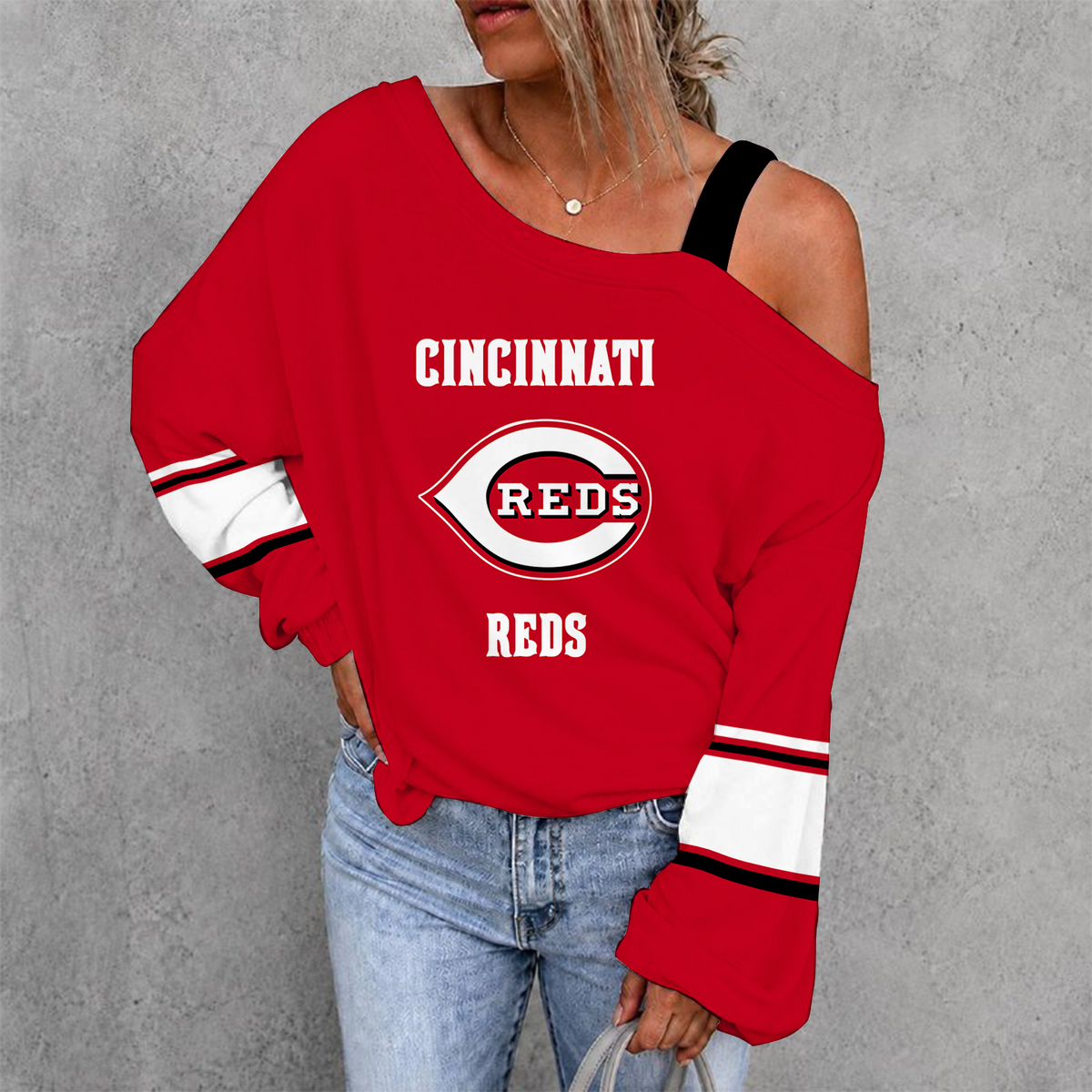 [FLASH SALE] NEW CUSTOMIZED MLB05 CRS CINCINNATI REDS DROP SHOULDER SWEATSHIRT