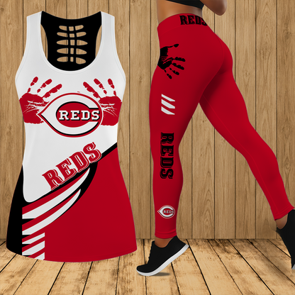 [FLASH SALE] NEW CUSTOMIZED MLB05 CRS CINCINNATI REDS HOLLOW TANK TOP & LEGGINGS SET