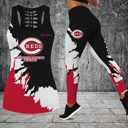 [FLASH SALE] NEW CUSTOMIZED MLB05 CRS CINCINNATI REDS HOLLOW TANK TOP & LEGGINGS SET
