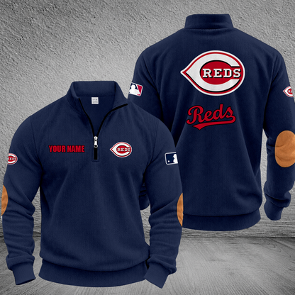 [FLASH SALE] NEW CUSTOMIZED MLB05 CRS CINCINNATI REDS MULTICOLOR STRIPED QUATER ZIP SWEATSHIRT