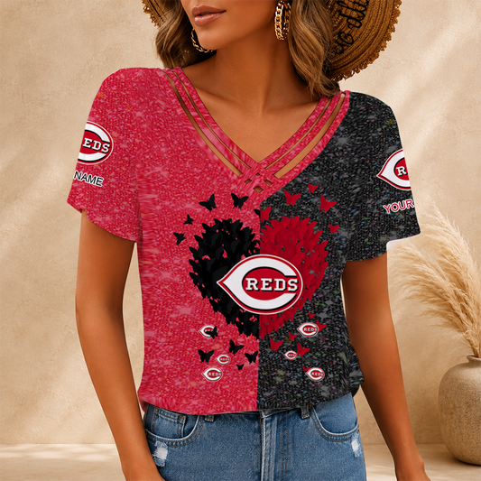 [FLASH SALE] NEW CUSTOMIZED MLB05 CRS CINCINNATI REDS V-NECK SHIRT