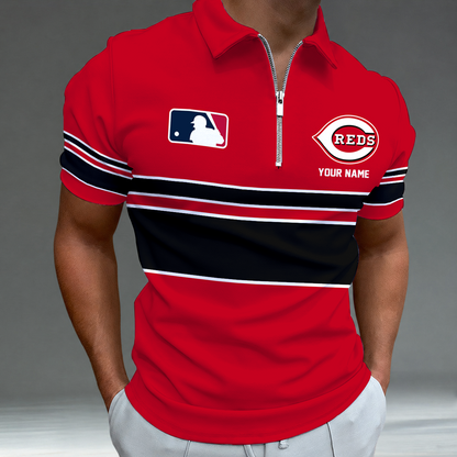LIMITED EDITION - NEW CUSTOMIZED MLB05 CRS CINCINNATI REDS ZIP POLO SHIRT