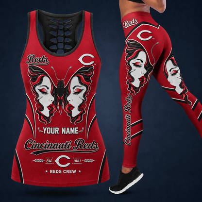 [FLASH SALE] NEW CUSTOMIZED MLB05 CRS CINCINNATI REDS HOLLOW TANK TOP & LEGGINGS SET
