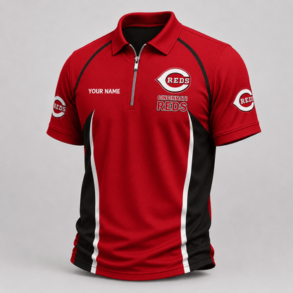 [FLASH SALE] NEW CUSTOMIZED MLB05 CRS CINCINNATI REDS ZIP POLO SHIRT