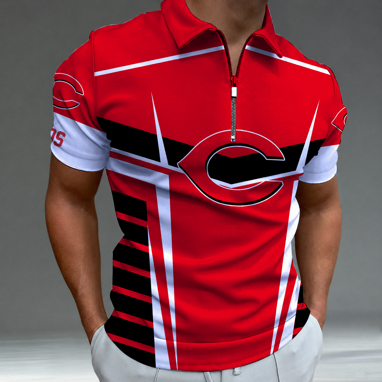 [FLASH SALE] NEW CUSTOMIZED MLB05 CRS CINCINNATI REDS ZIP POLO SHIRT
