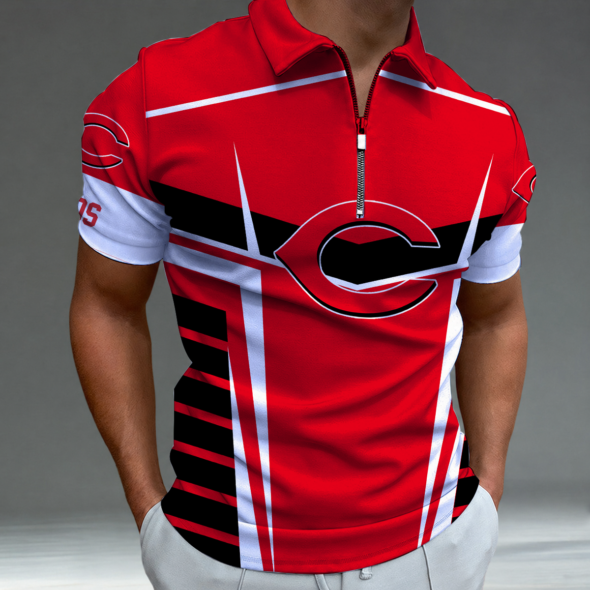 [FLASH SALE] NEW CUSTOMIZED MLB05 CRS CINCINNATI REDS ZIP POLO SHIRT