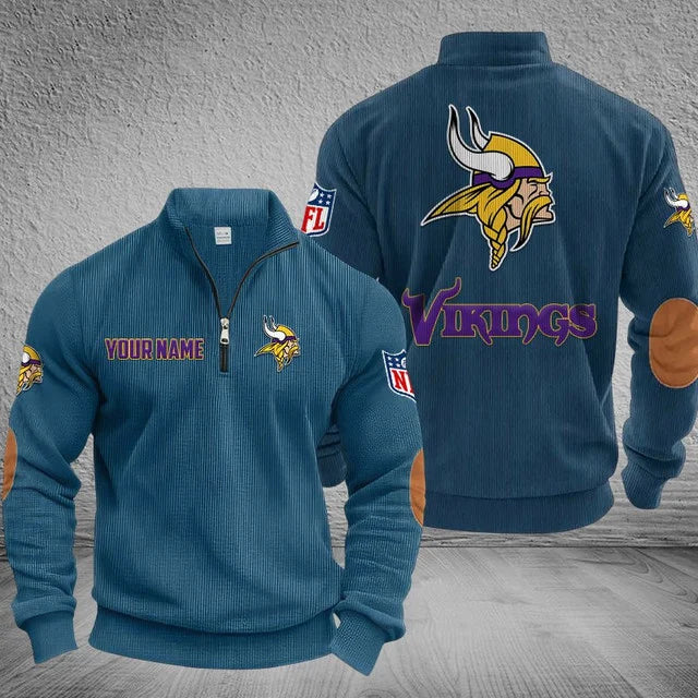 [SPECIAL OFFER] NEW CUSTOMIZED NFL05 MVK MINNESOTA VIKINGS MULTICOLOR STRIPED QUATER ZIP SWEATSHIRT