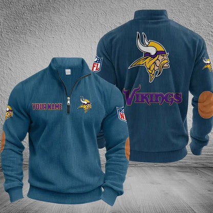 [SPECIAL OFFER] NEW CUSTOMIZED NFL05 MVK MINNESOTA VIKINGS MULTICOLOR STRIPED QUATER ZIP SWEATSHIRT