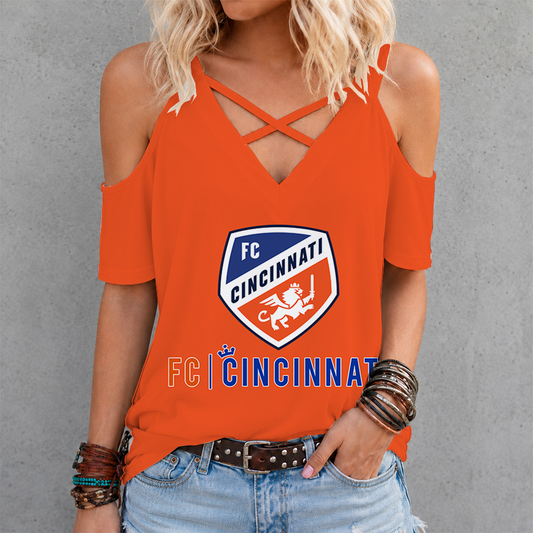 [FAN EXCLUSIVE] NEW CUSTOMIZED MLS05 FCC FC CINCINNATI CRISS CROSS V-NECK TOP