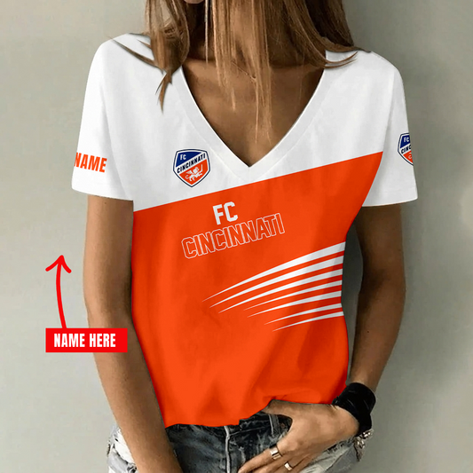 [FAN EXCLUSIVE] NEW CUSTOMIZED MLS05 FCC FC CINCINNATI V-NECK FEMALE SHIRT