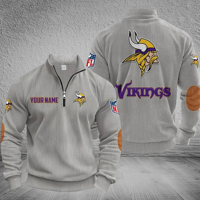 [SPECIAL OFFER] NEW CUSTOMIZED NFL05 MVK MINNESOTA VIKINGS MULTICOLOR STRIPED QUATER ZIP SWEATSHIRT