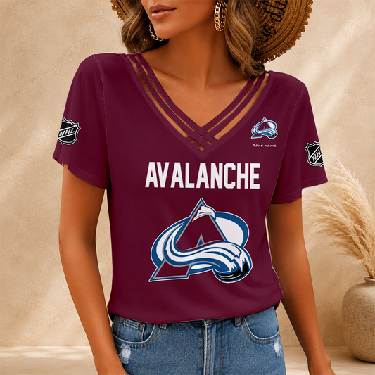 [SUPER SALE] NEW CUSTOMIZED NHL05 CAL COLORADO AVALANCHE V-NECK SHIRT