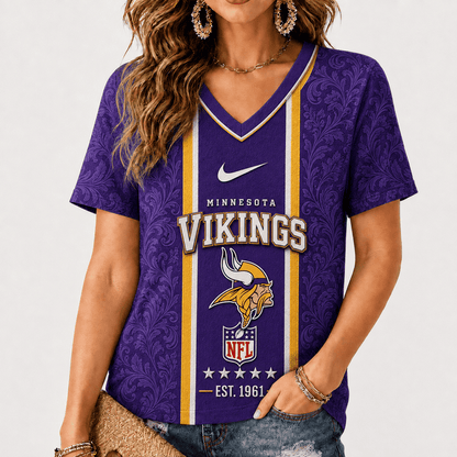 [SPECIAL OFFER] NEW CUSTOMIZED NFL05 MVK MINNESOTA VIKINGS V-NECK FEMALE SHIRT