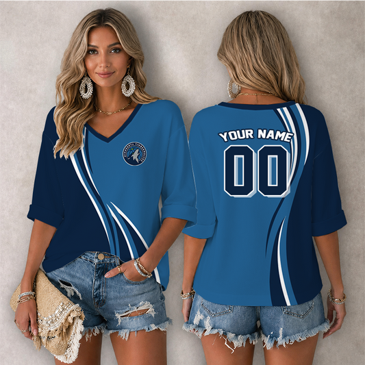 [HOT DEAL] NEW CUSTOMIZED NBA05 MTW MINNESOTA TIMBERWOLVES WOMEN'S HEART V-NECK LONG SLEEVE SHIRT