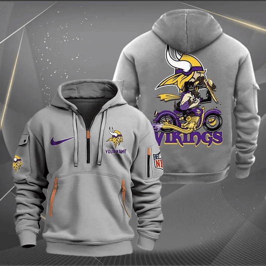 [SPECIAL OFFER] NEW CUSTOMIZED NFL05 MVK MINNESOTA VIKINGS MUTICOLOR QUARTER ZIP HOODIE