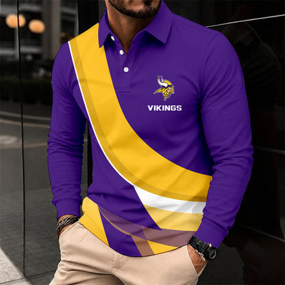 [SPECIAL OFFER] NEW CUSTOMIZED NFL05 MVK MINNESOTA VIKINGS LONG SLEEVE POLO SHIRT