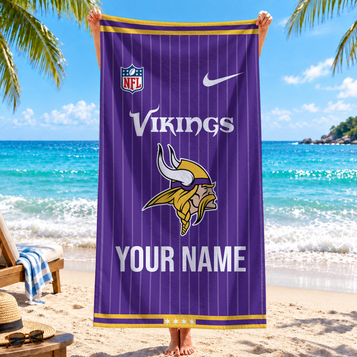 [SPECIAL OFFER] NEW CUSTOMIZED NFL05 MVK MINNESOTA VIKINGS BEACH TOWEL