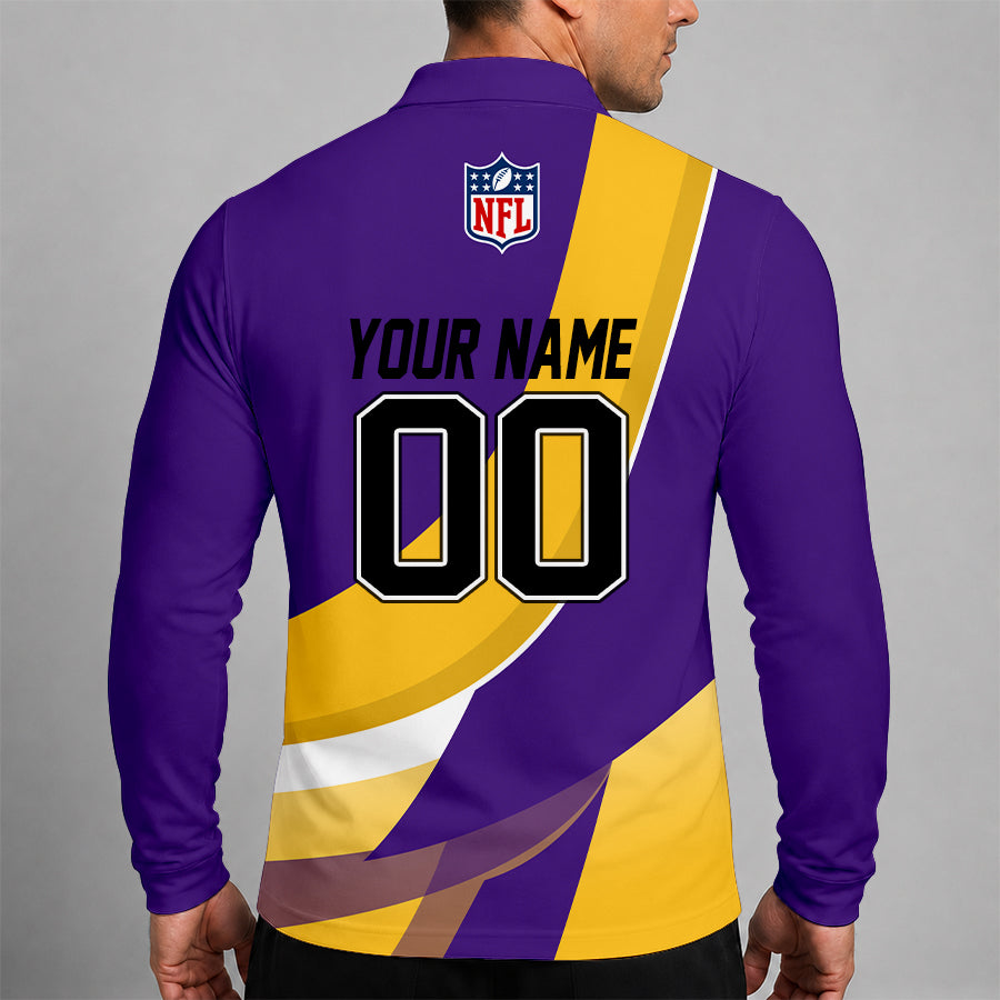 [SPECIAL OFFER] NEW CUSTOMIZED NFL05 MVK MINNESOTA VIKINGS LONG SLEEVE POLO SHIRT