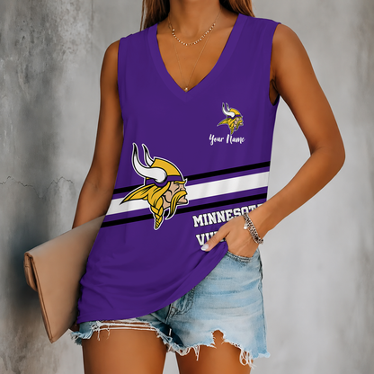 [SPECIAL OFFER] NEW CUSTOMIZED NFL05 MVK MINNESOTA VIKINGS WOMEN'S V-NECK TANK TOP