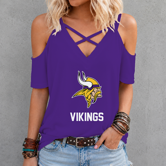 [SPECIAL OFFER] NEW CUSTOMIZED NFL05 MVK MINNESOTA VIKINGS CRISS CROSS V-NECK TOP