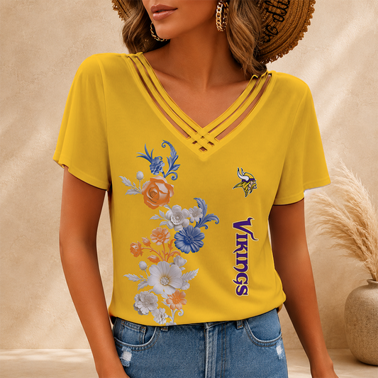 [SPECIAL OFFER] NEW CUSTOMIZED NFL05 MVK MINNESOTA VIKINGS V-NECK SHIRT