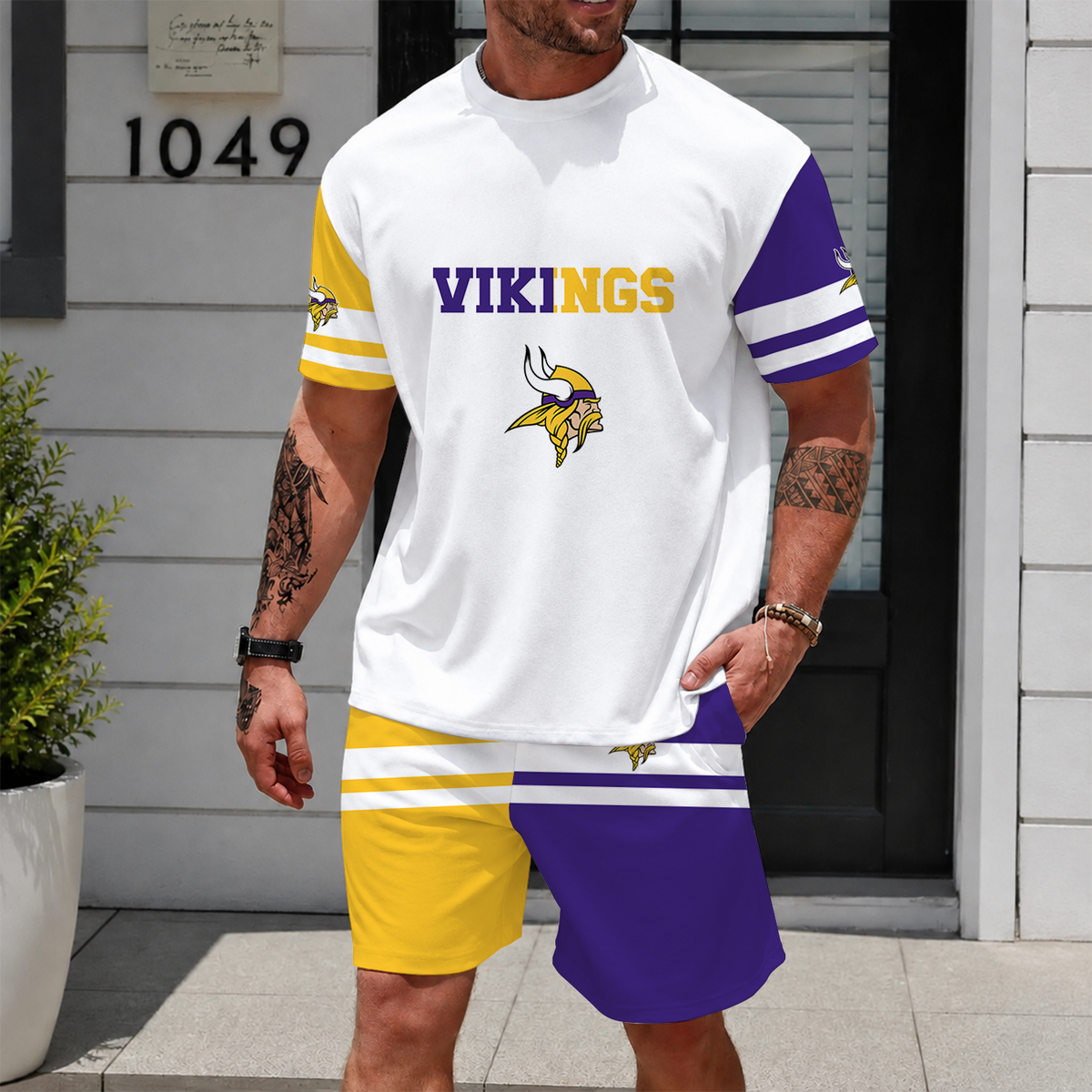 [SPECIAL OFFER] NEWCUSTOMIZED NFL05 MVK MINNESOTA VIKINGS UNISEX T-SHIRT & SHORTS SET