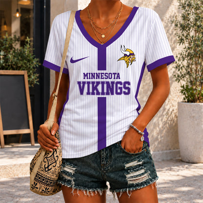 [SPECIAL OFFER] NEW CUSTOMIZED NFL05 MVK MINNESOTA VIKINGS V-NECK FEMALE SHIRT