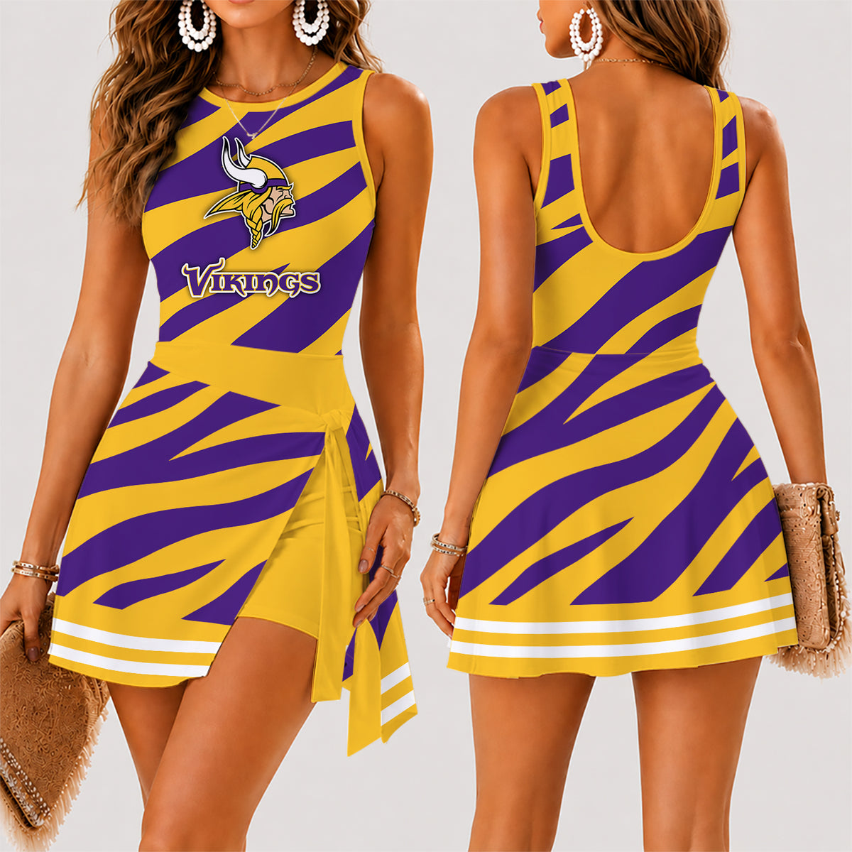 [SPECIAL OFFER] NEW CUSTOMIZED NFL05 MVK MINNESOTA VIKINGS WOMEN'S SUMMER SKORT DRESS