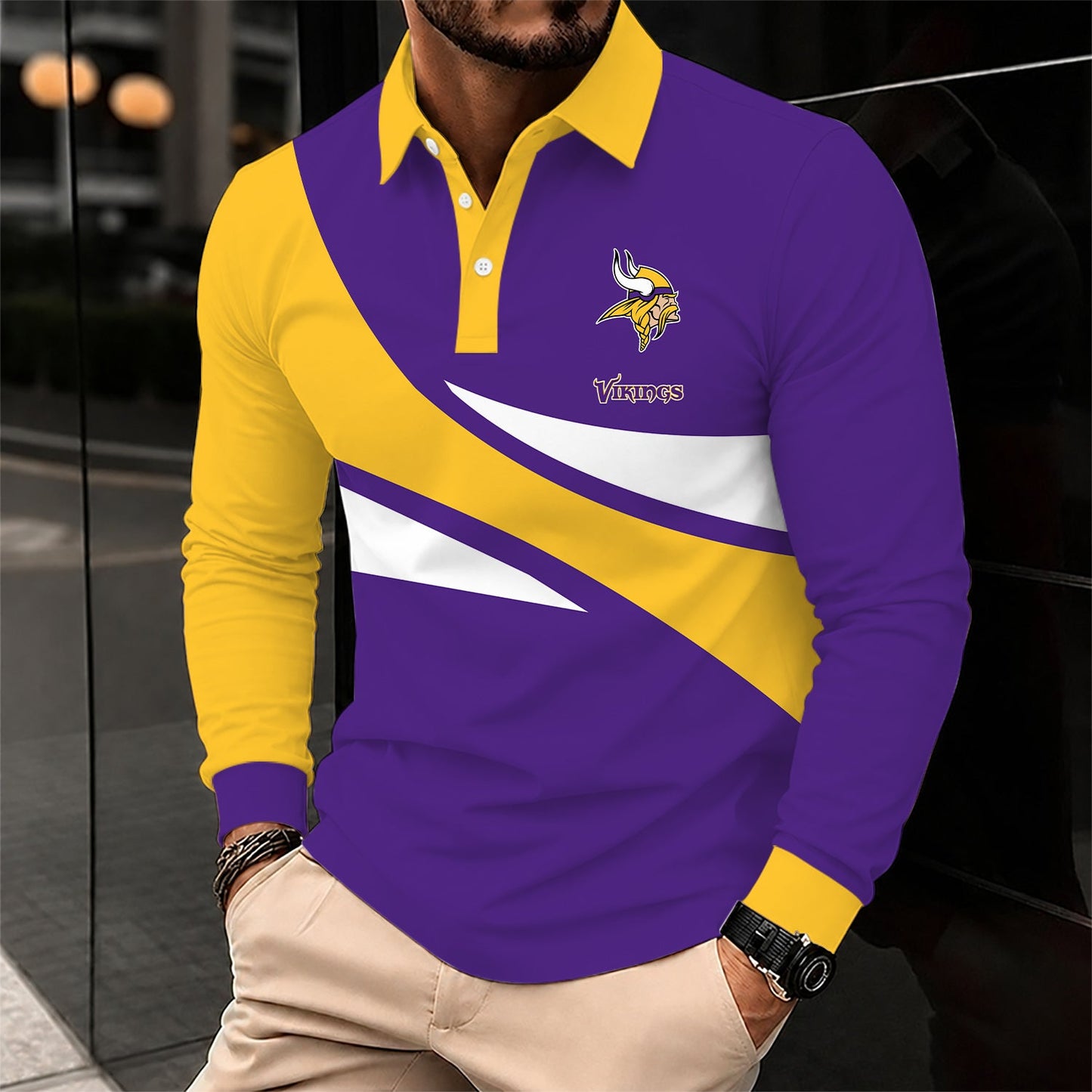 [SPECIAL OFFER] NEW CUSTOMIZED NFL05 MVK MINNESOTA VIKINGS LONG SLEEVE POLO SHIRT