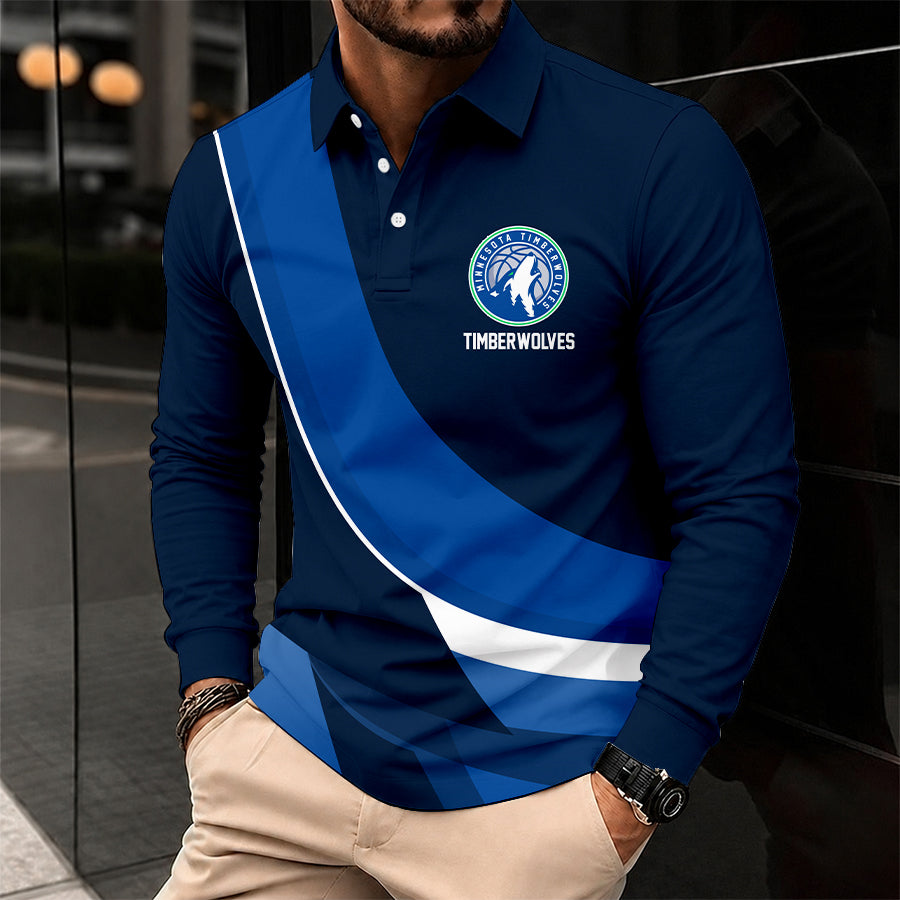 [HOT DEAL] NEW CUSTOMIZED NBA05 MTW MINNESOTA TIMBERWOLVES MEN LONG SLEEVE POLO