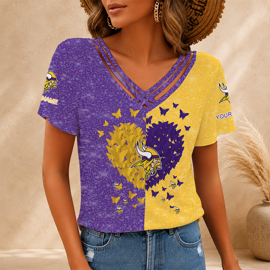 [SPECIAL OFFER] NEW CUSTOMIZED NFL05 MVK MINNESOTA VIKINGS V-NECK SHIRT