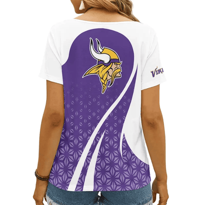 [SPECIAL OFFER] NEW CUSTOMIZED NFL05 MVK MINNESOTA VIKINGS V-NECK FEMALE SHIRT
