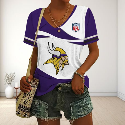 SPECIAL OFFER] NEW CUSTOMIZED NFL05 MVK MINNESOTA VIKINGS V-NECK FEMALE SHIRT