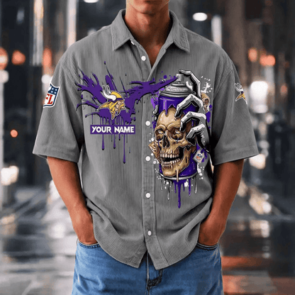 [SPECIAL OFFER] NEW CUSTOMIZED NFL05 MVK MINNESOTA VIKINGS SEERSUCKER BUTTON SHIRT