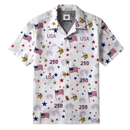 LIMITED EDITION - NEW CUSTOMIZED NFL05 MVK MINNESOTA VIKINGS PATRIOTIC 250 USA HAWAIIAN SHIRT