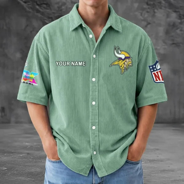 [HOT DEAL] NEW CUSTOMIZED NFL05 MVK MINNESOTA VIKINGS SEERSUCKER BUTTON SHIRT