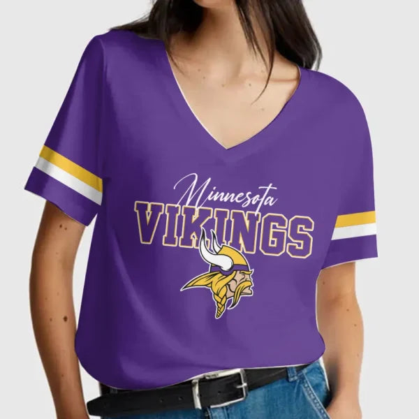 [SPECIAL OFFER] NEW CUSTOMIZED NFL05 MVK MINNESOTA VIKINGS V-NECK FEMALE SHIRT