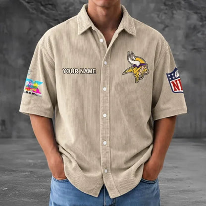 [HOT DEAL] NEW CUSTOMIZED NFL05 MVK MINNESOTA VIKINGS SEERSUCKER BUTTON SHIRT
