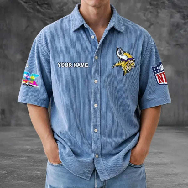 [HOT DEAL] NEW CUSTOMIZED NFL05 MVK MINNESOTA VIKINGS SEERSUCKER BUTTON SHIRT