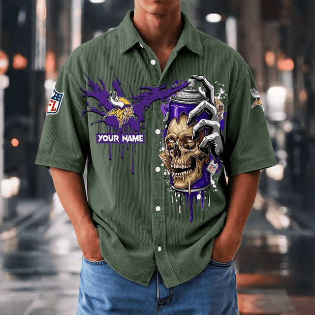 [SPECIAL OFFER] NEW CUSTOMIZED NFL05 MVK MINNESOTA VIKINGS SEERSUCKER BUTTON SHIRT