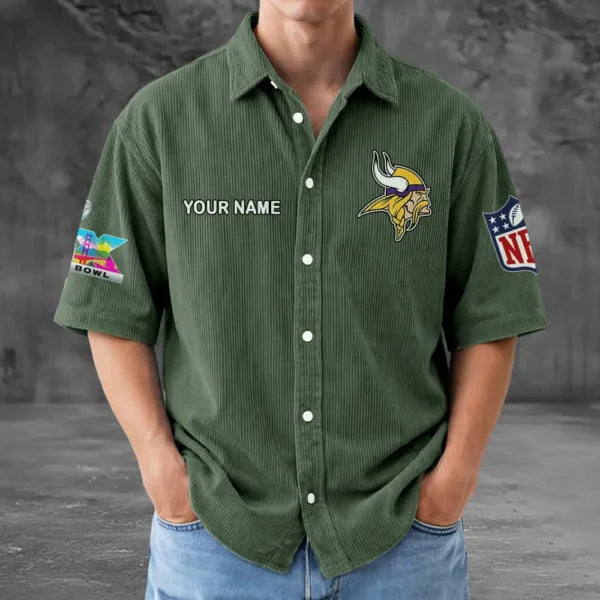 [HOT DEAL] NEW CUSTOMIZED NFL05 MVK MINNESOTA VIKINGS SEERSUCKER BUTTON SHIRT